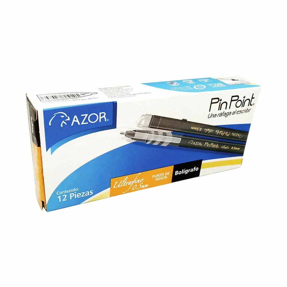 Caja con 12 plumas bolígrafos azor de tinta negra con punta ultrafina 0.5mm / 6840ne