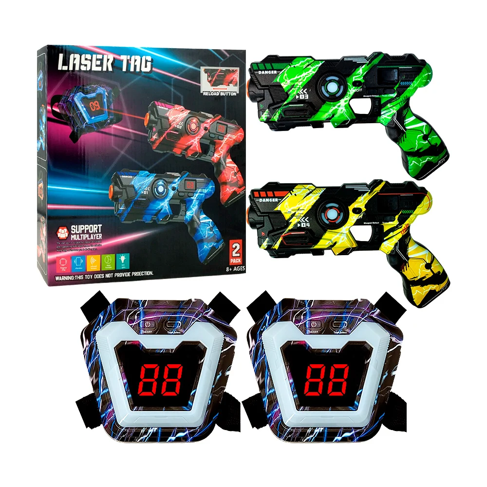 Set 2 pistolas láser de juguete + 2 chalecos de armadura con visualización led digital y sonido / laser tag / 2140c