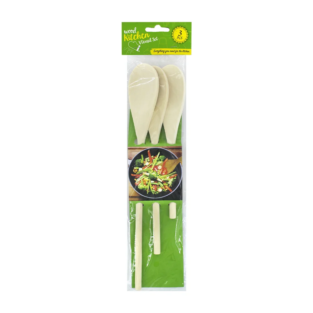 Paquete con 3 cucharas de bambú con diversos tamaños para cocina / wood kitchen utensil set
