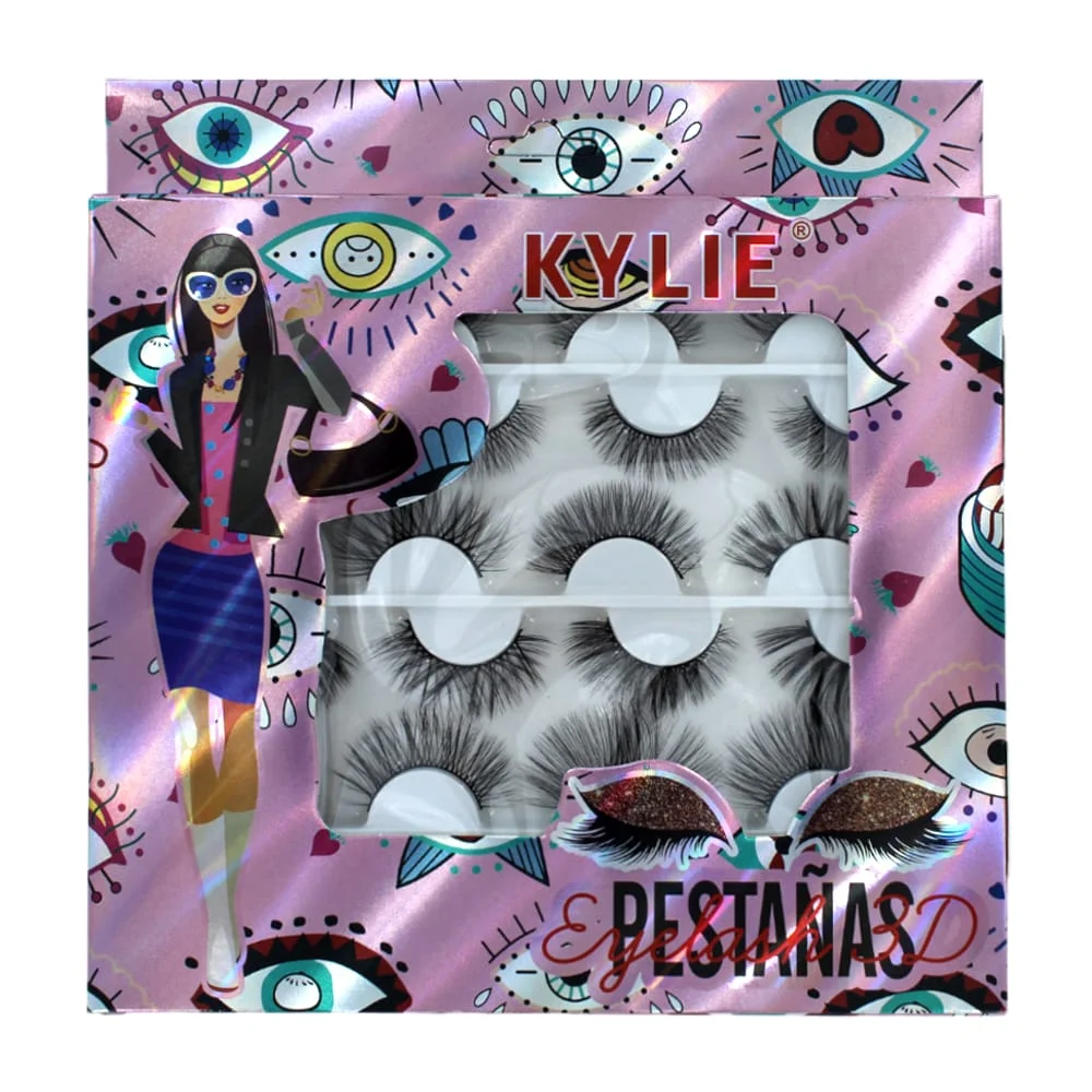Paquete con 12 pares de pestañas postizas kylie 3d, variedad de modelos / 2203-kpeo / 2203-kpeb