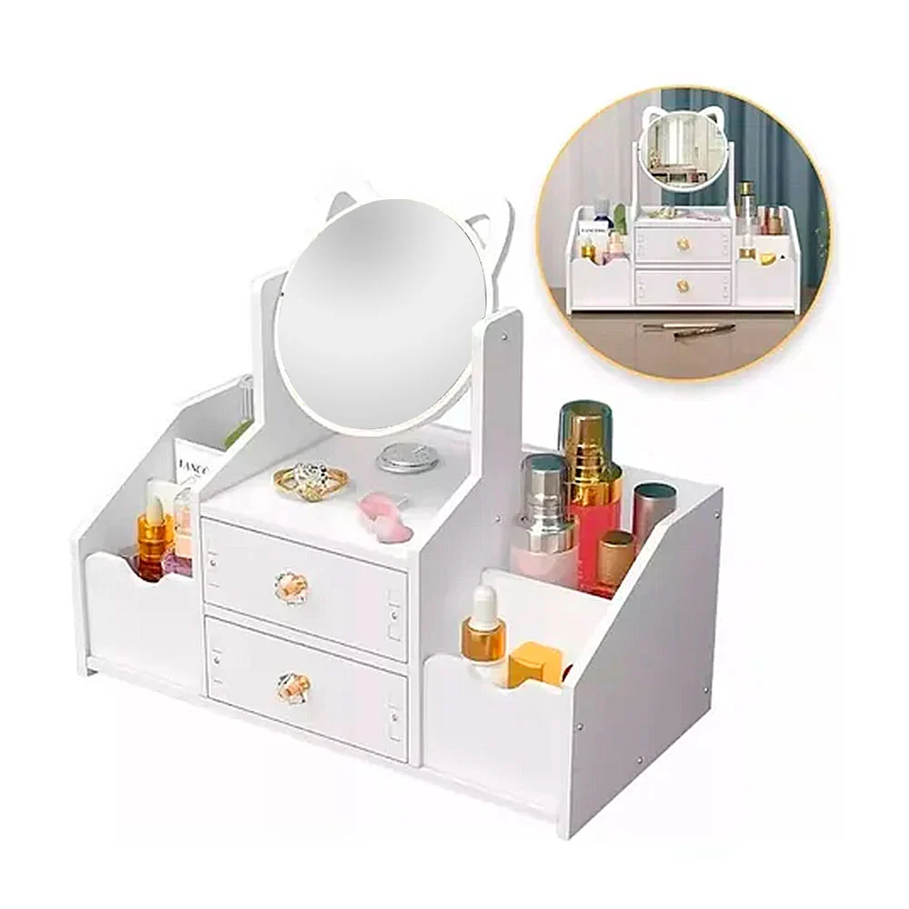 Organizador armable con espejo redondo para escritorio, 33x40x20cm / 2206003290034