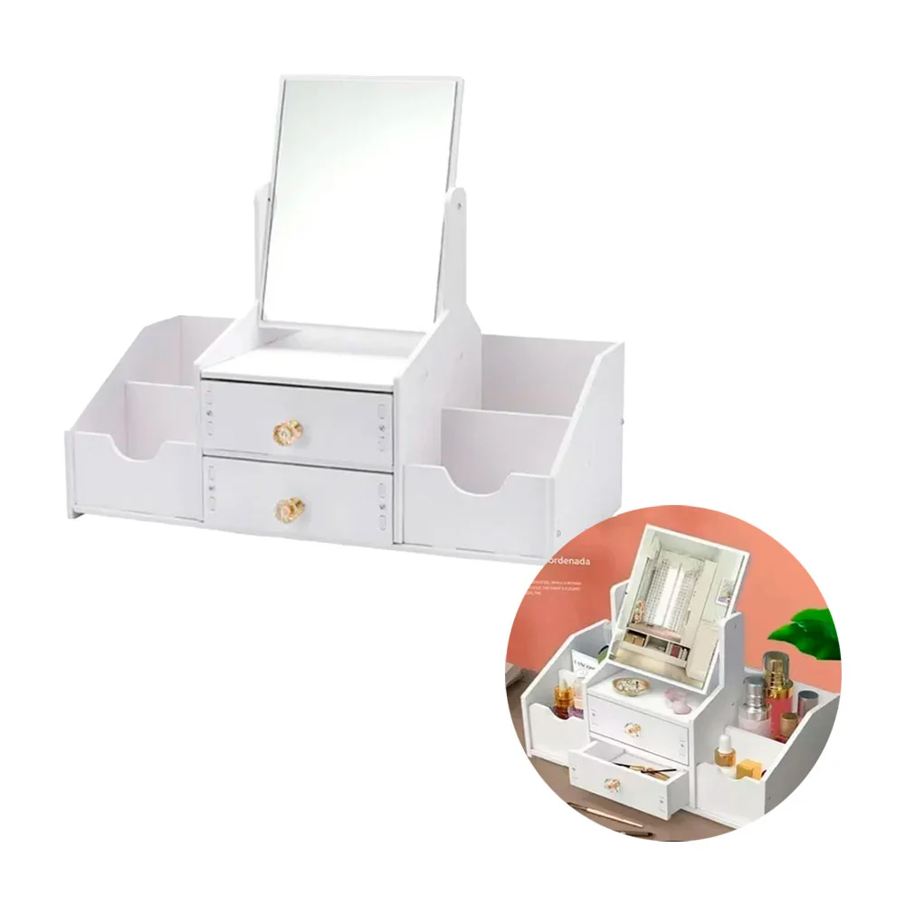 Organizador armable con espejo rectangular para escritorio, 40x20x35 / 220624280008 / lh-24816