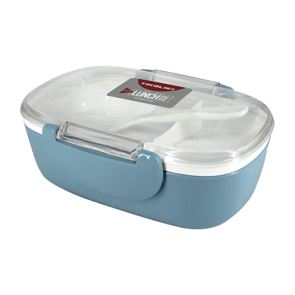 Tupper lunch box ovalado tingli de plástico con 2 compartimentos, cuchara y capacidad de 700ml, variedad de colores / 8094