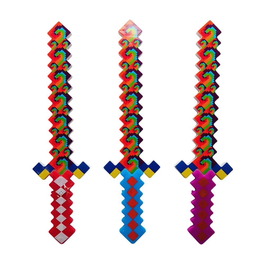 Espada de juguete minecraft con estampado de pixel art + luces y sonido, 62cm, variedad de colores / 2225b