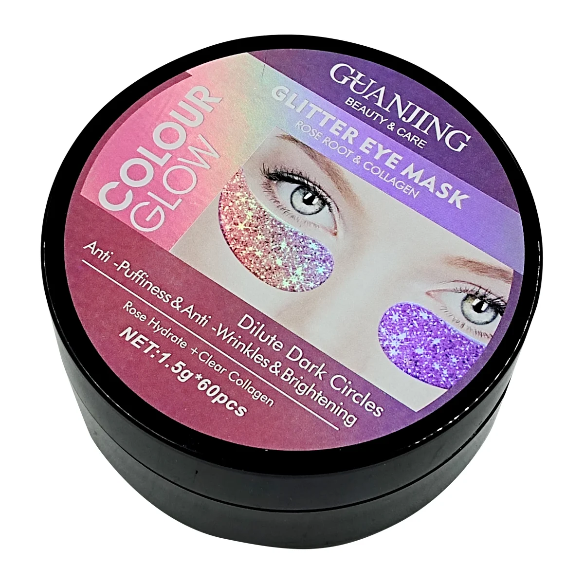 Caja 60 mascarillas 1.5g hidratante para ojos con glitter + extracto de rosa y colágeno / guanjing / gj7094