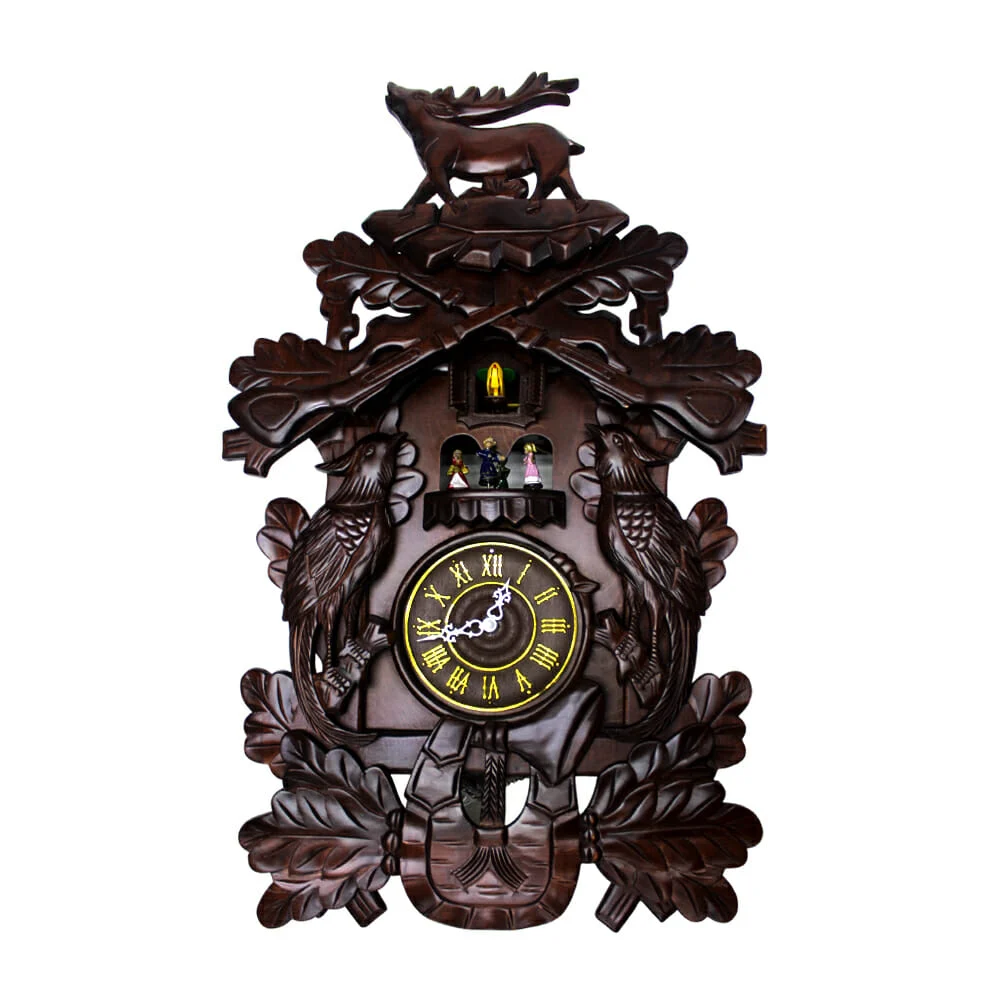 Reloj cucú vintage tipo casa de madera con ángeles y decoración de aves pájaros para pared, 54x41cm