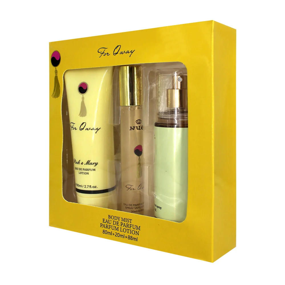 Caja con 3 lociones para el cuerpo en perfume, crema y agua de 80, 20 y 88ml, for quray / 2266-1