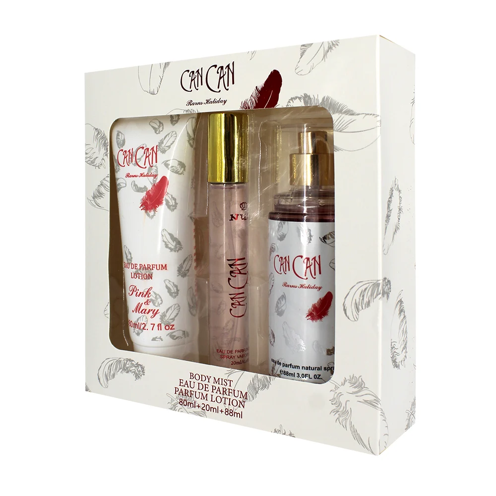 Caja con 3 lociones para el cuerpo en perfume, crema y agua de 80, 20 y 88ml, can can / 2266-12