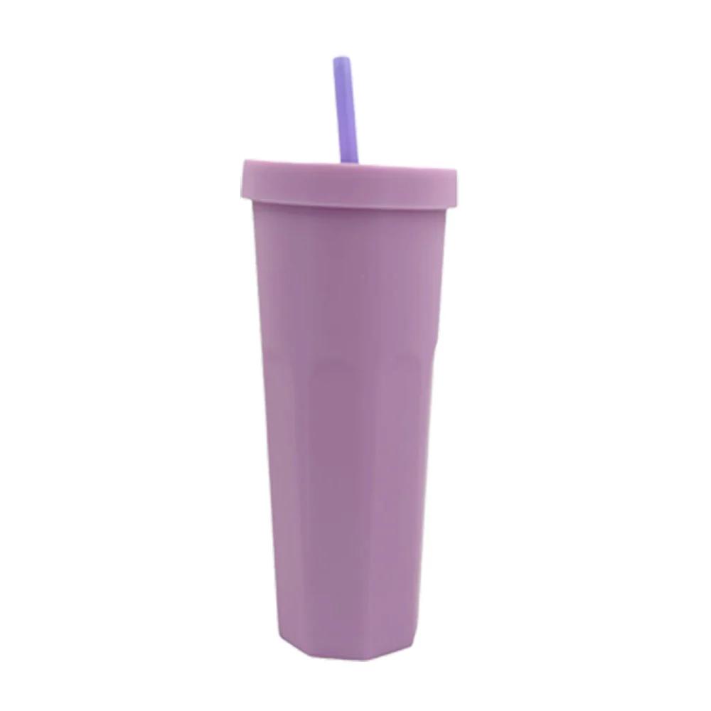 Vaso de plástico con capacidad de 580ml, tapa y popote, variedad de colores / plastic cup / 23-cfb-013