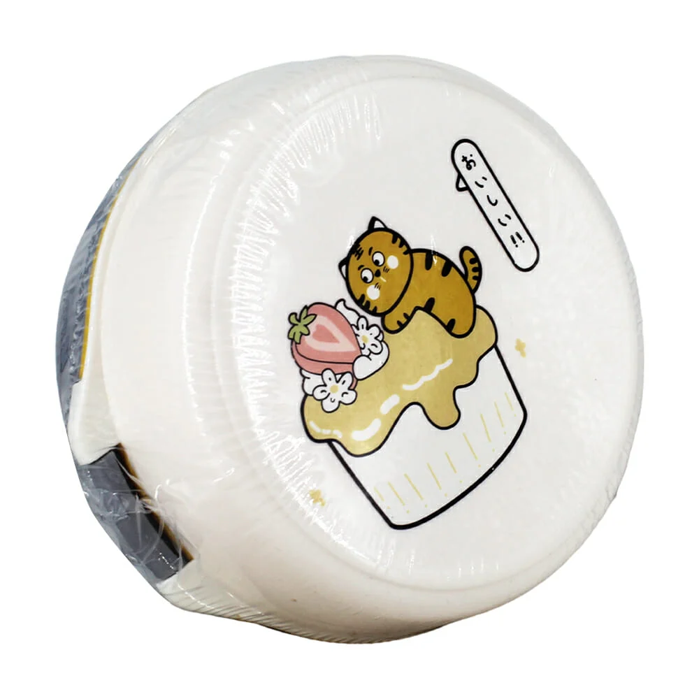 Tupper redondo de plástico con 2 niveles, 3 compartimentos, cubiertos y diseño de animales kawaii, variedad de diseños