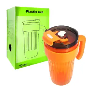 Vaso taza de plástico translúcido con capacidad 950ml y popote, varie…