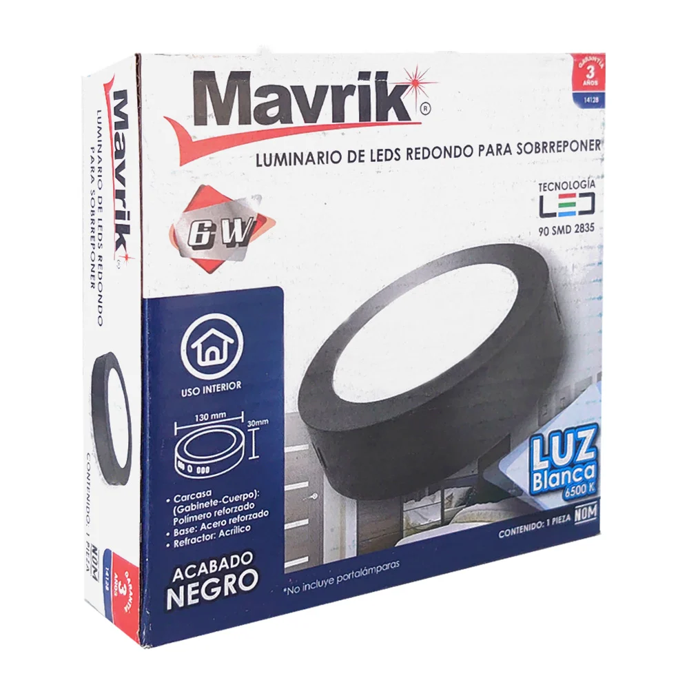 Lámpara led tipo plafón redondo de 11cm con luz blanca y acabado negro para techo, 6w / mavrik