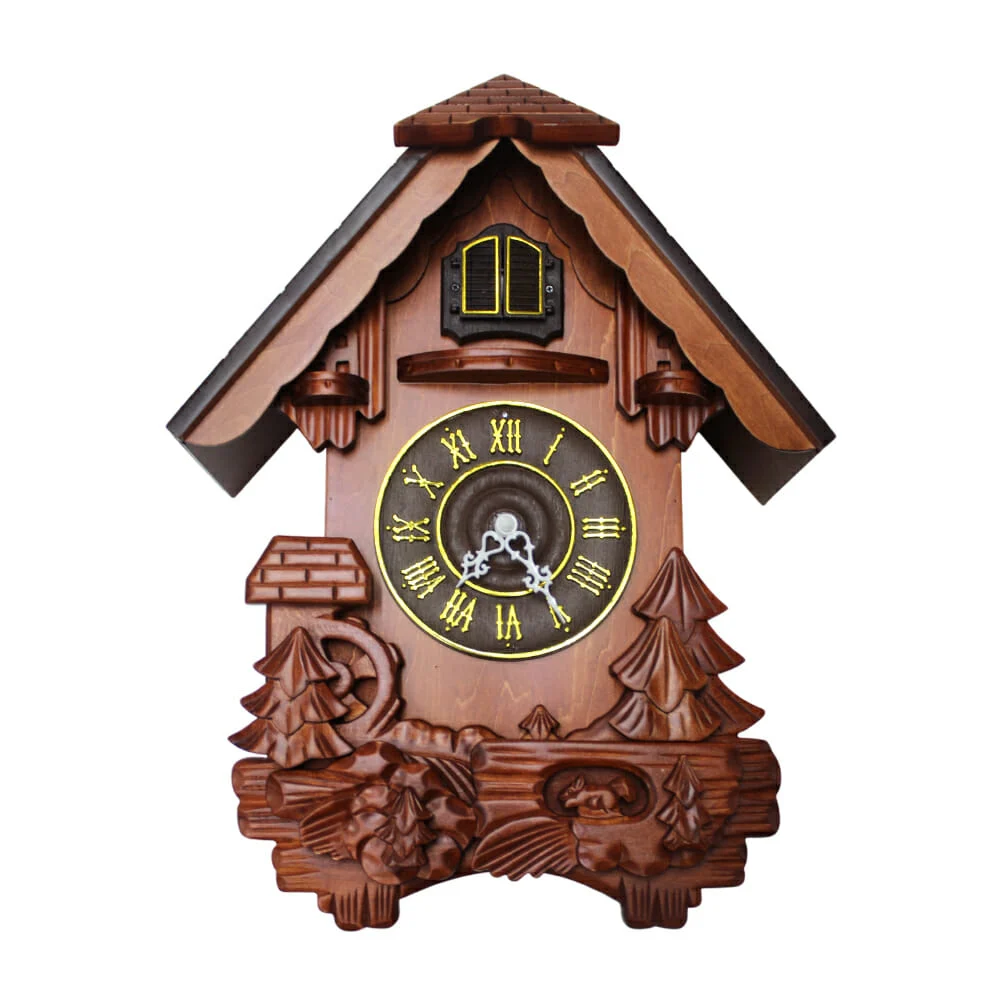Reloj cucú vintage tipo casa de madera con péndulo y sonido para pared, 43x27cm