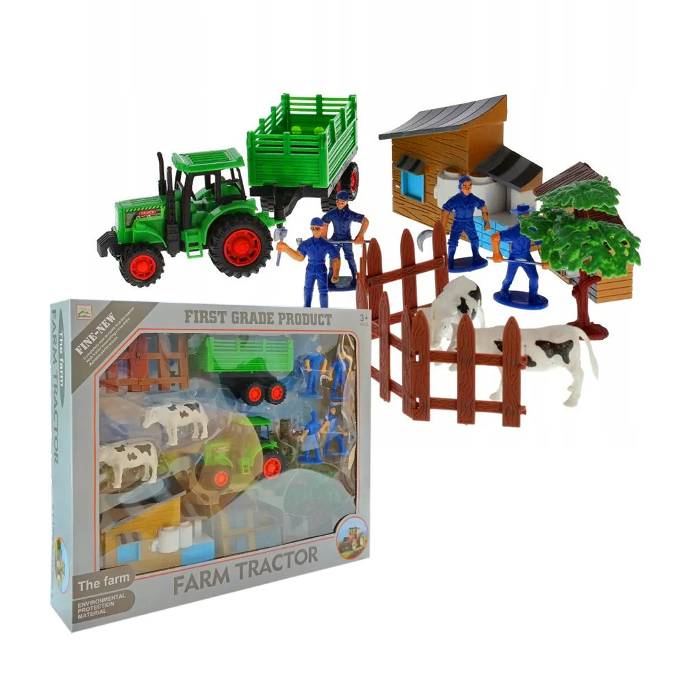Granja de juguete con vehículos, animal...
