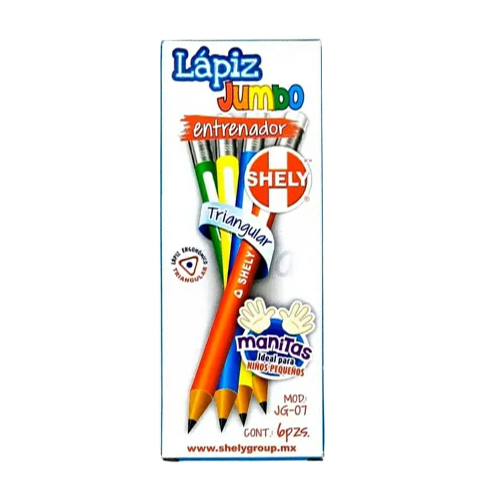 Paquete con 6 lápices jumbo entrenadores de grafito shely con punta triangular, variedad de colores / jg-07