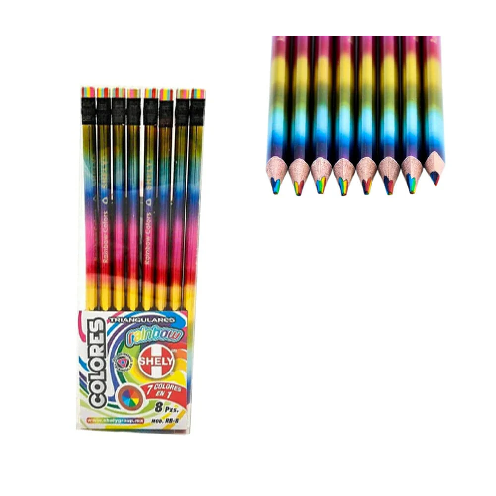 Paquete con 8 lápices rainbow shely con 7 colores en 1 de punta triangular / rb-8