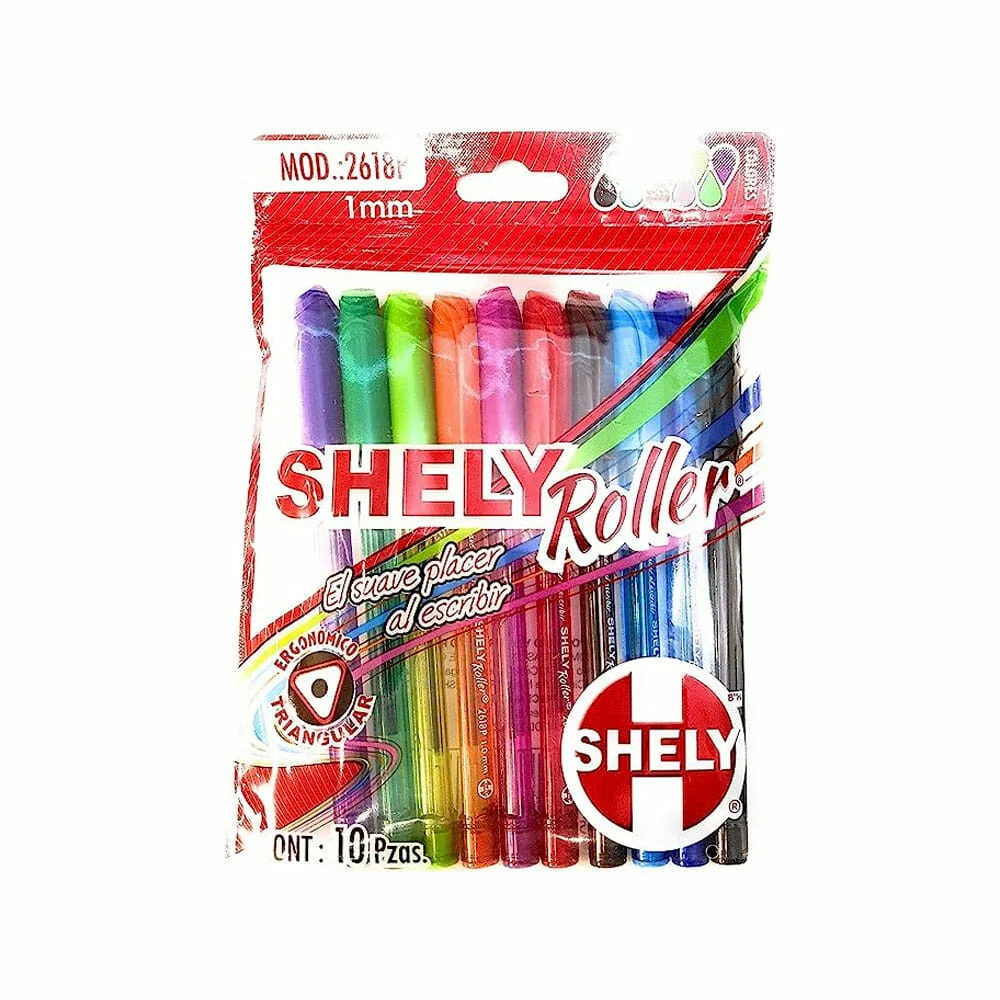 Paquete de 10 plumas shely roller triangulares con punta de 1mm, variedad de colores