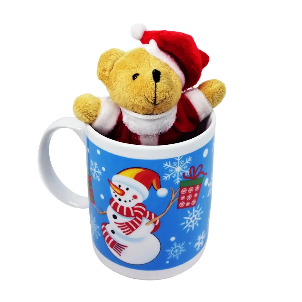 Taza de cerámica con diseño navideño y peluche colgante con disfraz de Santa Claus / 23yh508