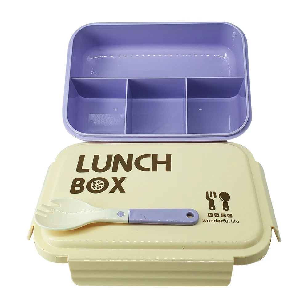 Tupper rectangular con 4 compartimientos y cubierto, variedad de colores / lunch box / m394