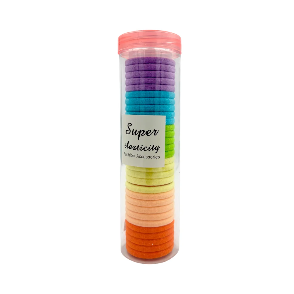 Bote transparente con 30 donas ligas chicas de colores / super elasticity fashion accessories / 24-pj-001