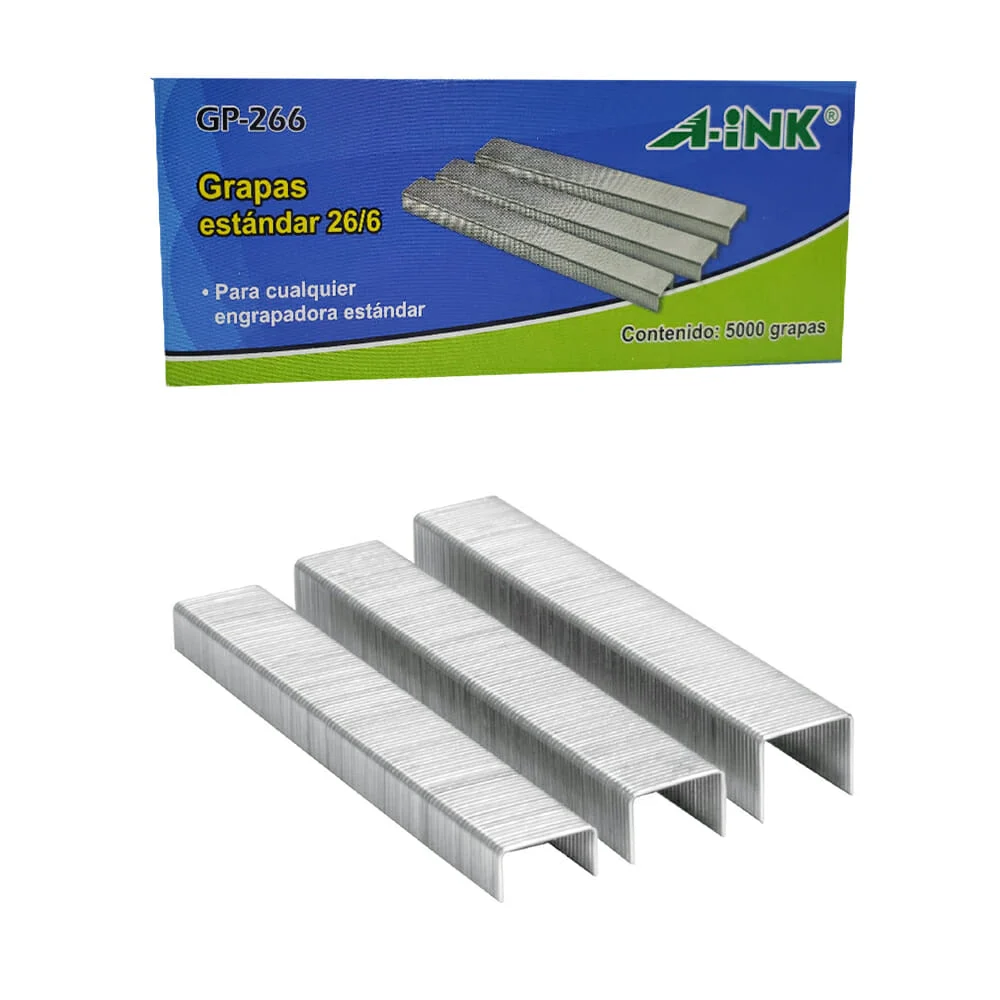 Caja con 5,000 grapas estándar metálicas 26/6 para engrapadora / gp-266