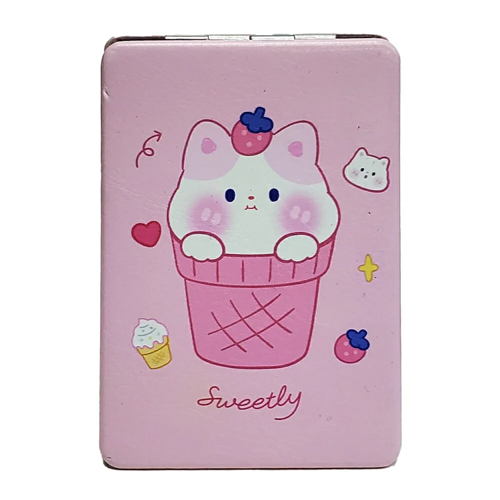 1pza espejo rectangular de bolsillo doble, con diseño de animales, panda, ositos, gatitos, sweet girl o frutas, variedad de colores / ln64-j17 / espejo animales animados