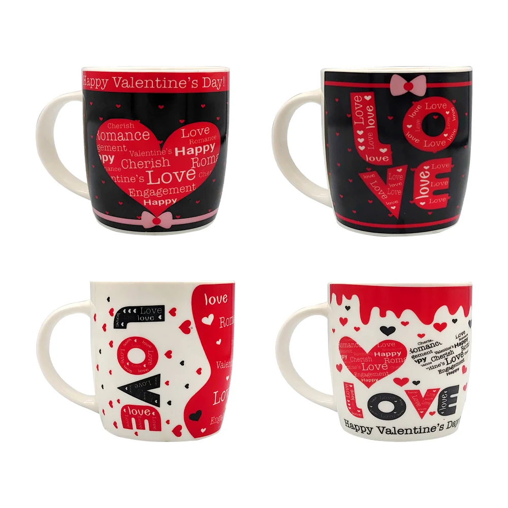 1pza Taza de cerámica con temática de san valentín + estampado de corazones con frase love o happy valentines day, variedad de modelos / 24qr535