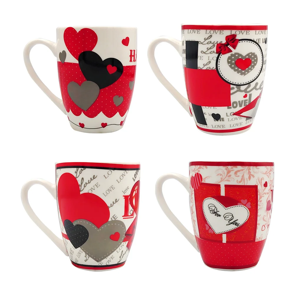 1pza Taza de cerámica con temática de san valentín + estampado de corazones con frase love, variedad de modelos / 24qr577