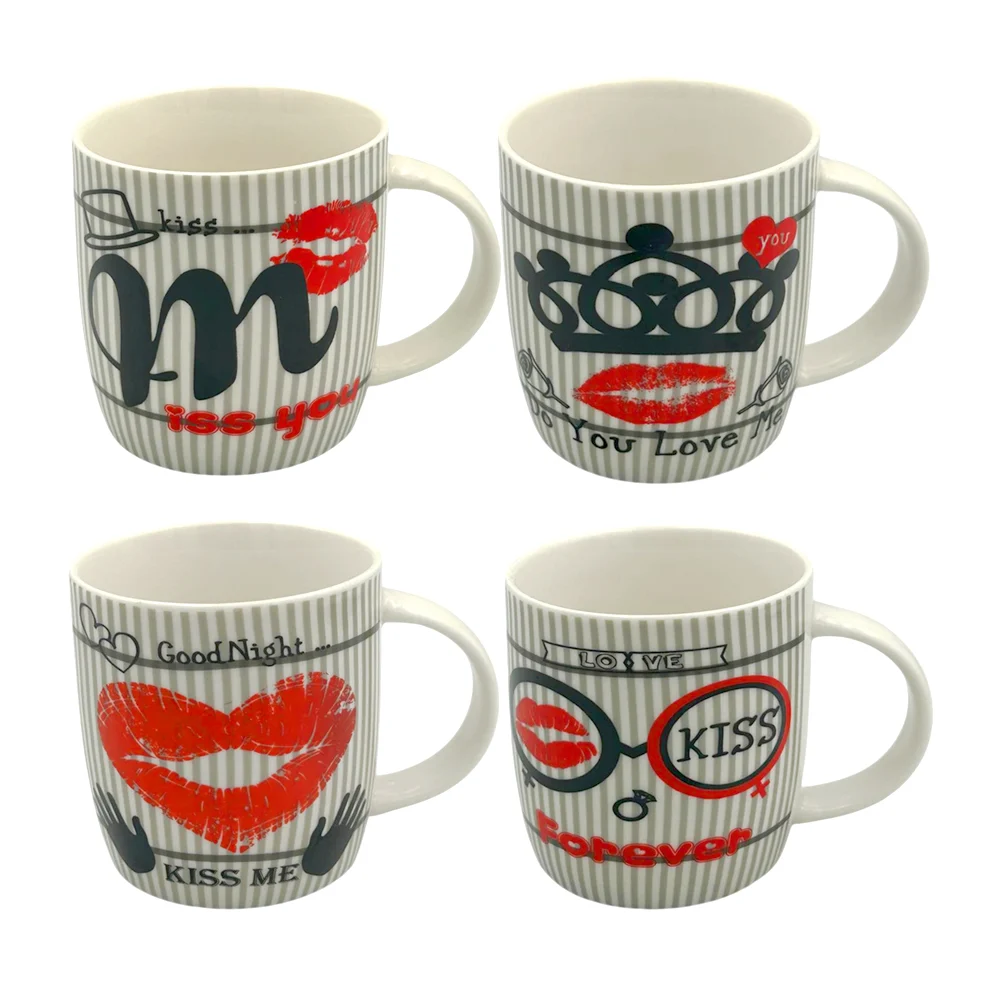 1pza Taza de cerámica con temática de san valentín + estampado de corazones, líneas y frase kiss me, variedad de modelos / 24qr507