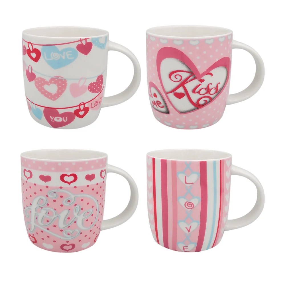 1pza Taza de cerámica con temática de san valentín + estampado de corazones y frase love o kiss me, variedad de modelos / 24qr508