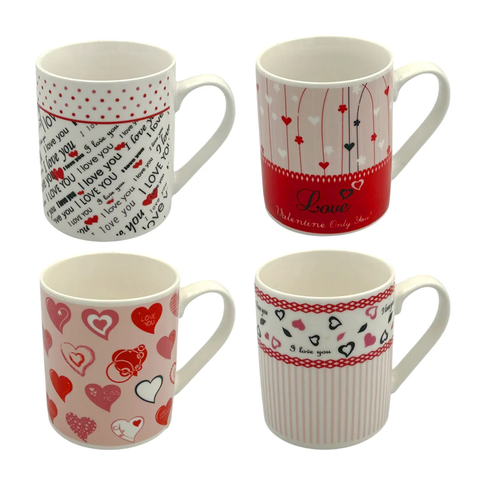 1pza Taza de cerámica con temática de san valentín + estampado de corazones, líneas y frase i love you, variedad de modelos / 24qr510