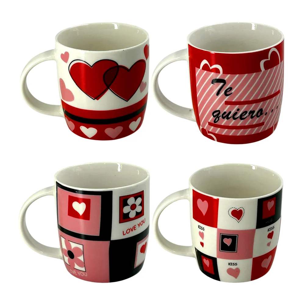 1pza Taza de cerámica con temática de san valentín + estampado de corazón con frase te quiero, love you o kiss, variedad de modelos / 24qr516