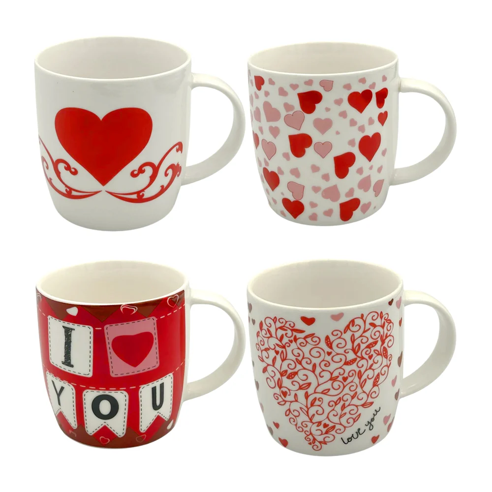 1pza Taza de cerámica con temática de san valentín + estampado de corazones y frase i love you, variedad de modelos / 24qr518