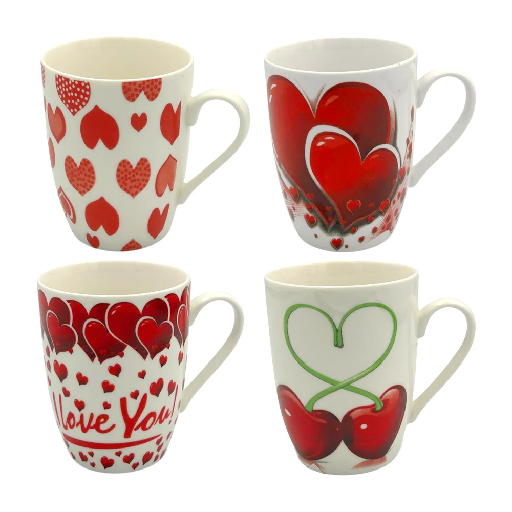 1pza Taza de cerámica con temática de san valentín + estampado de corazones, variedad de modelos / 24qr522