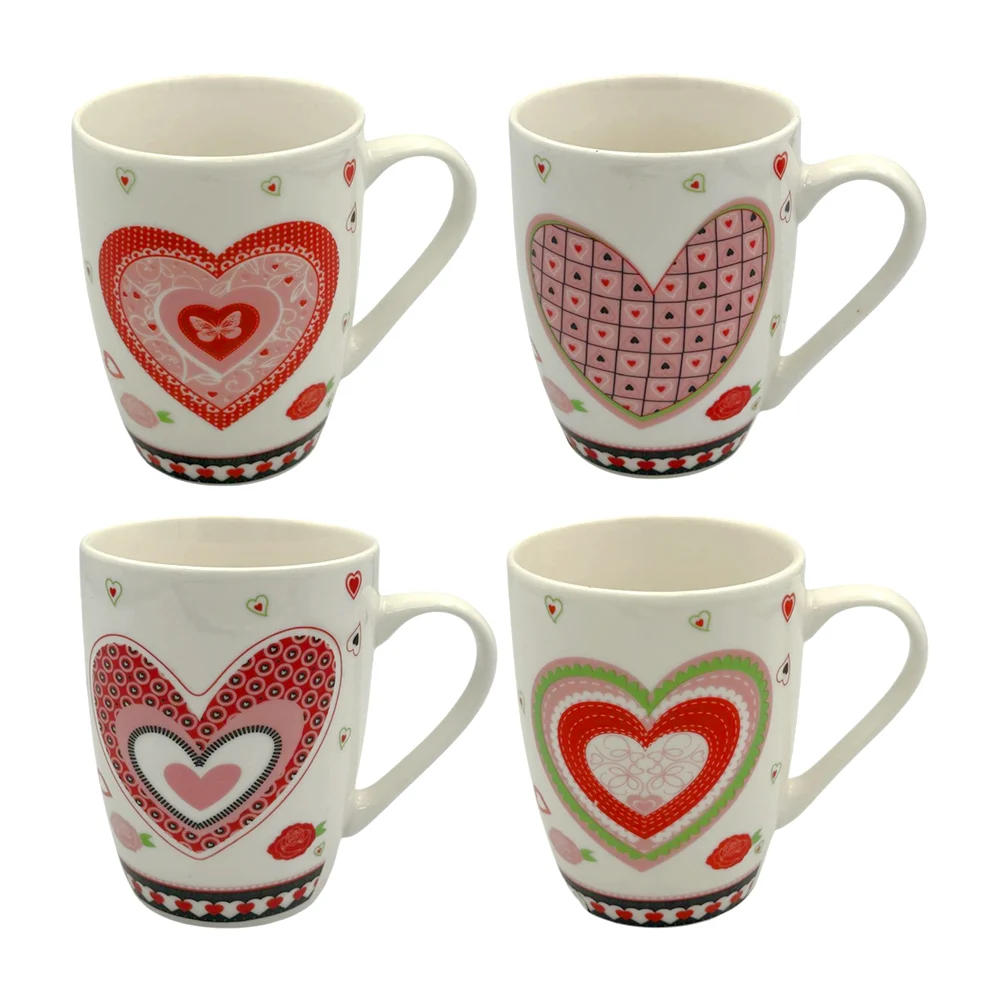 1pza Taza de cerámica con temática de san valentín + estampado de corazones y rosas, variedad de modelos / 24qr524