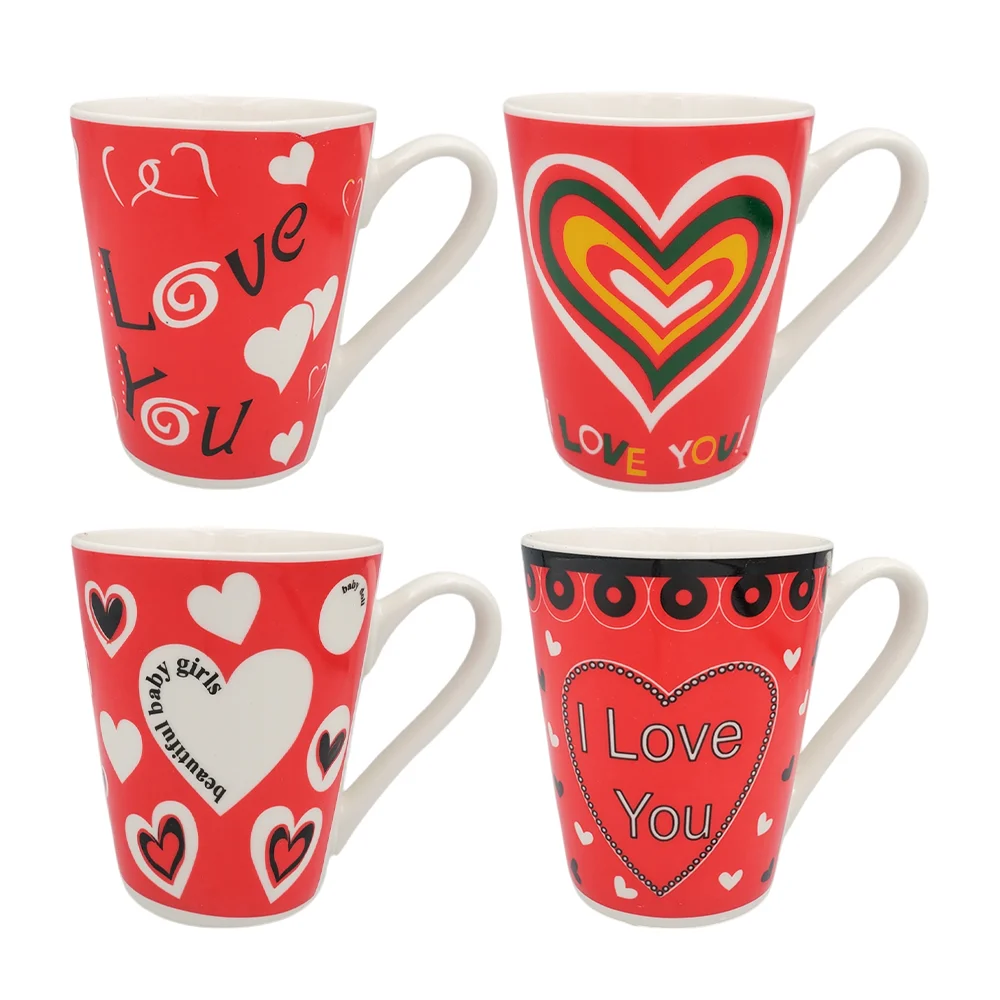 1pza Taza de cerámica cónica con temática de san valentín + estampado de corazones y frase i love you, variedad de modelos / 24qr545 / 24qr532
