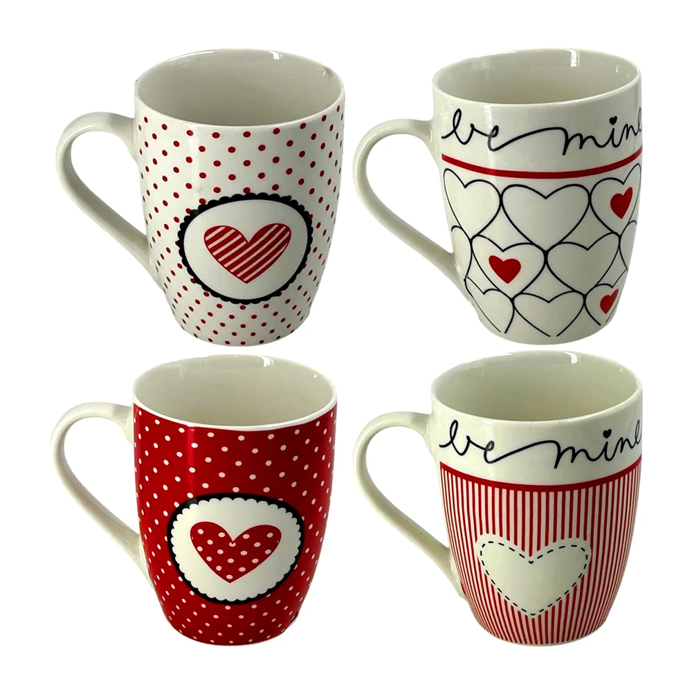 1pza Taza de cerámica con temática de san valentín + estampado de corazón con líneas o puntos, variedad de modelos / 24xm537