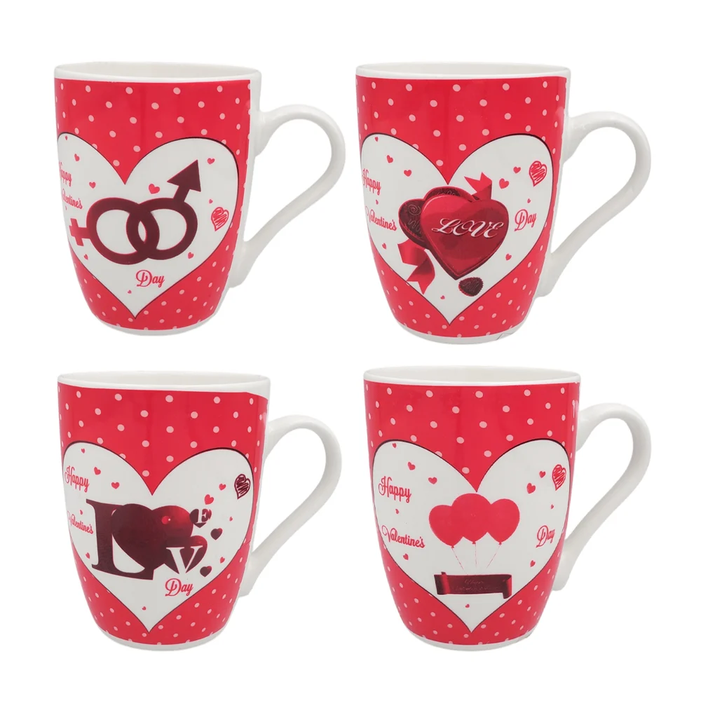 1pza Taza de cerámica con temática de san valentín + estampado corazones, puntos y frase happy valentines day, variedad de modelos / 24xm551