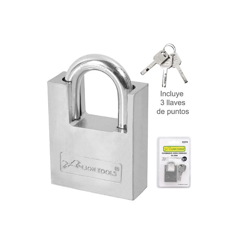Candado de hierro lion tools con coraza y juego de 3 llaves, 40mm / 2574