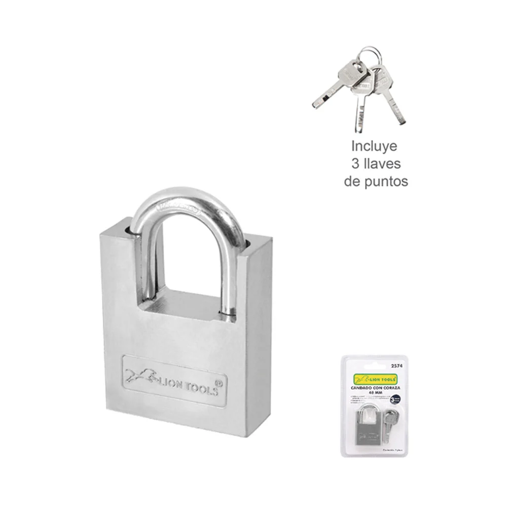 Candado de hierro lion tools con coraza y juego de 3 llaves, 50mm / 2575