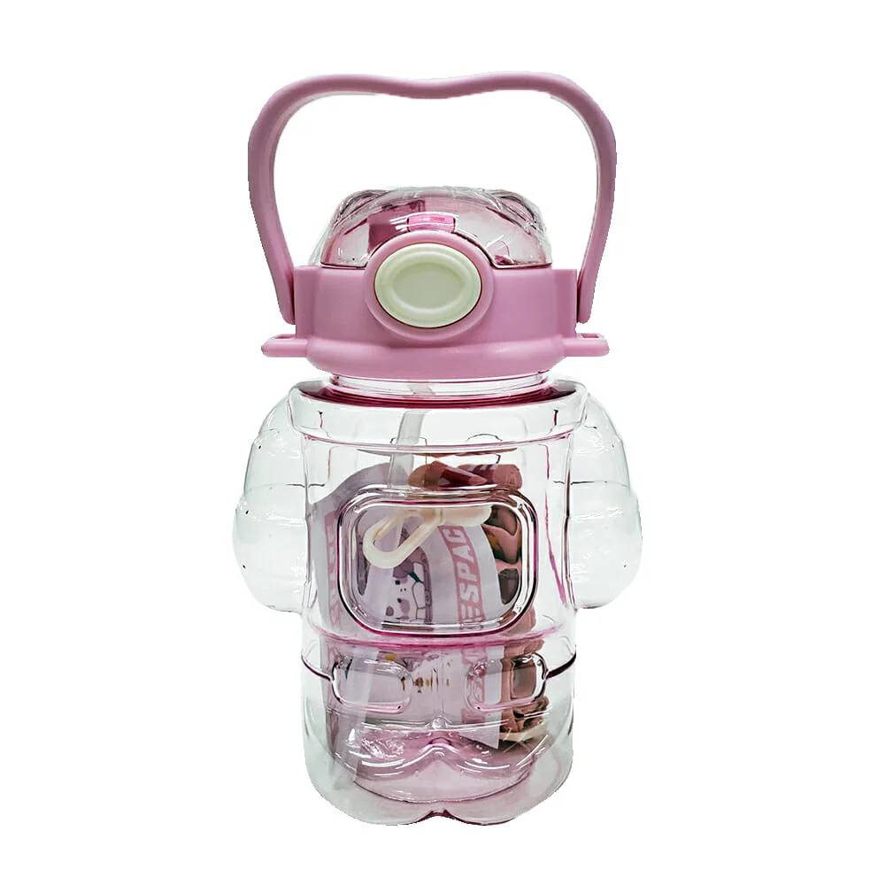 Botella de agua translúcida personalizable con correa, diseño de oso astronauta, variedad de colores / bs-2609 / mu-vdp5279