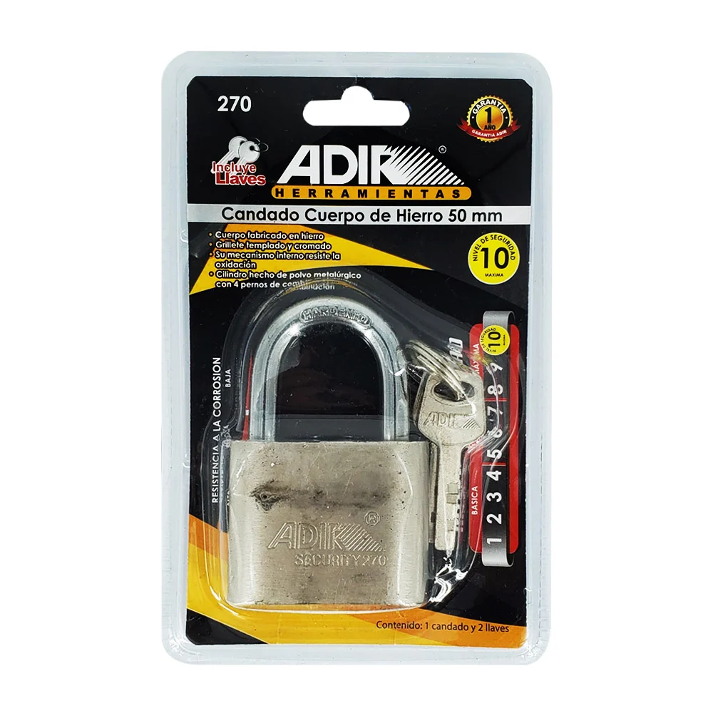 Candado de hierro 50mm, con nivel de seguridad máximo + juego de 2 llaves / adir