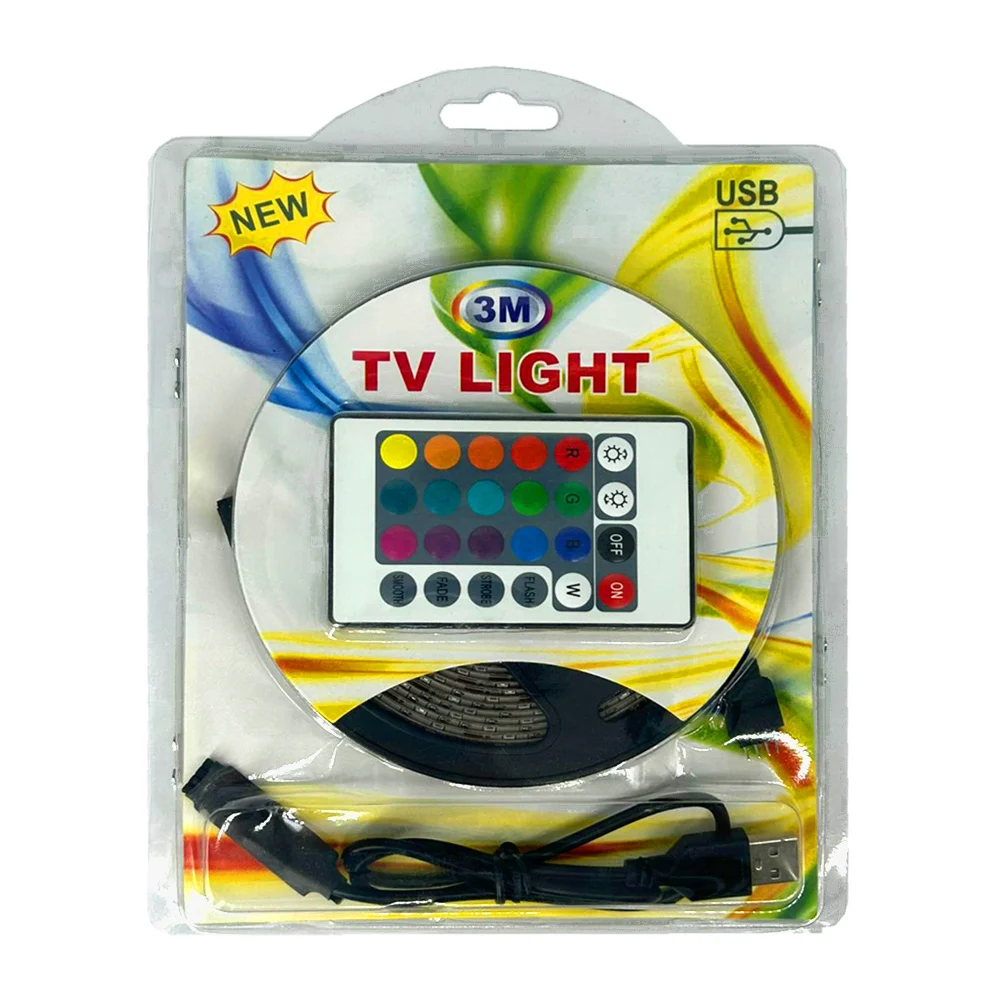 Tira led usb multicolor rgb de 3 metros con control remoto / tv light / 2835-5v usb