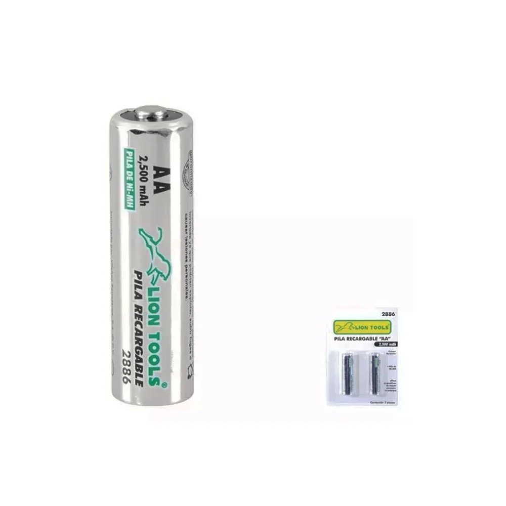Blíster con 2 pilas baterías lion tools recargables doble a, 2500mah / 2886