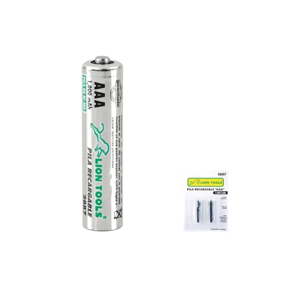 Blíster con 2 pilas baterías lion tools recargables triple a, 1000mah / 2887