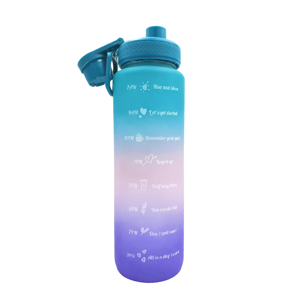 Botella motivacional tricolor con asa agarradera y capacidad para 1000ml – 30oz, variedad de colores