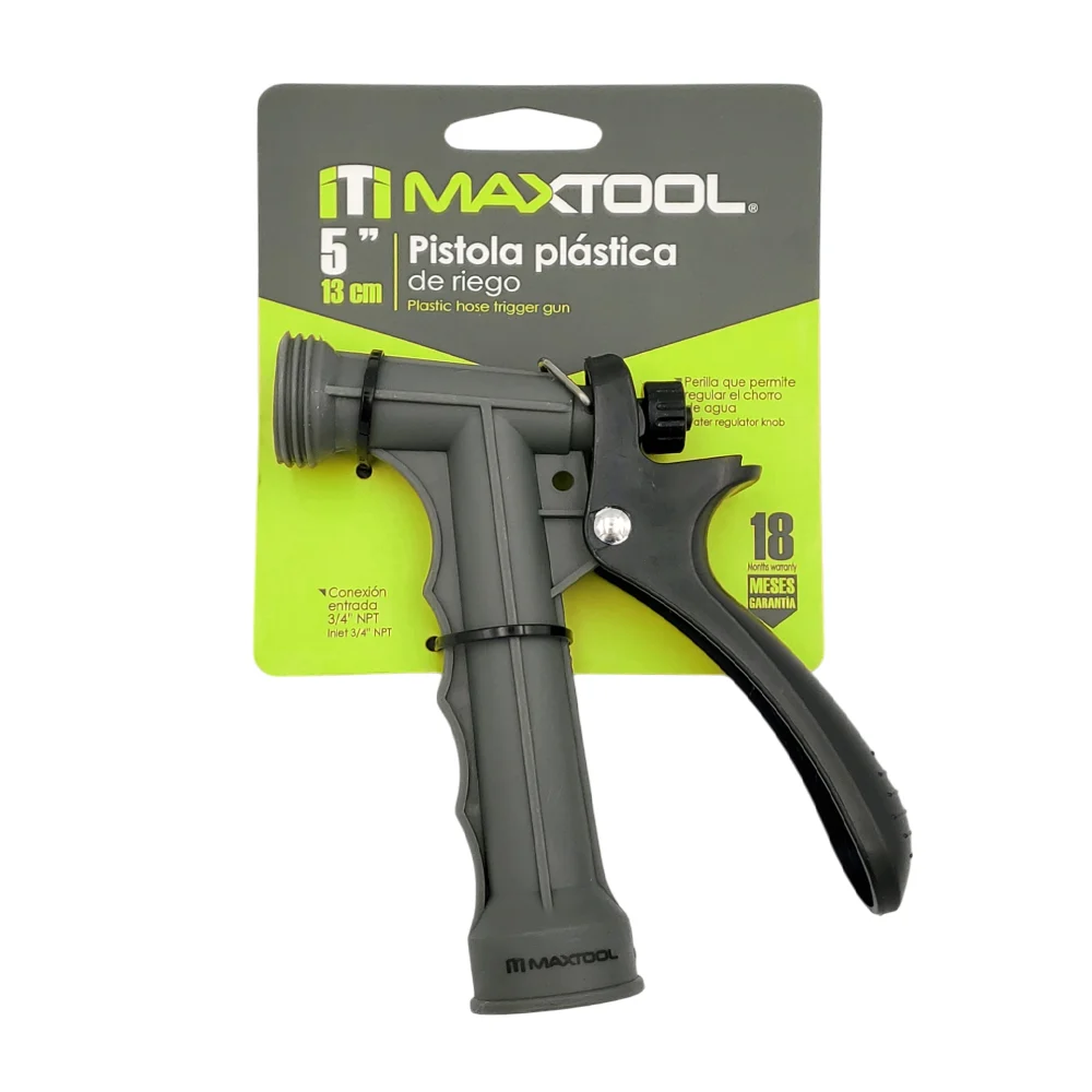 Pistola para riego plástica de 3/4" con boquilla reguladora / pistola maxtool / 300805
