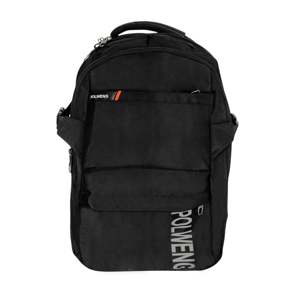 Mochila con 4 compartimentos, 3 broches y leyenda polweng inferior