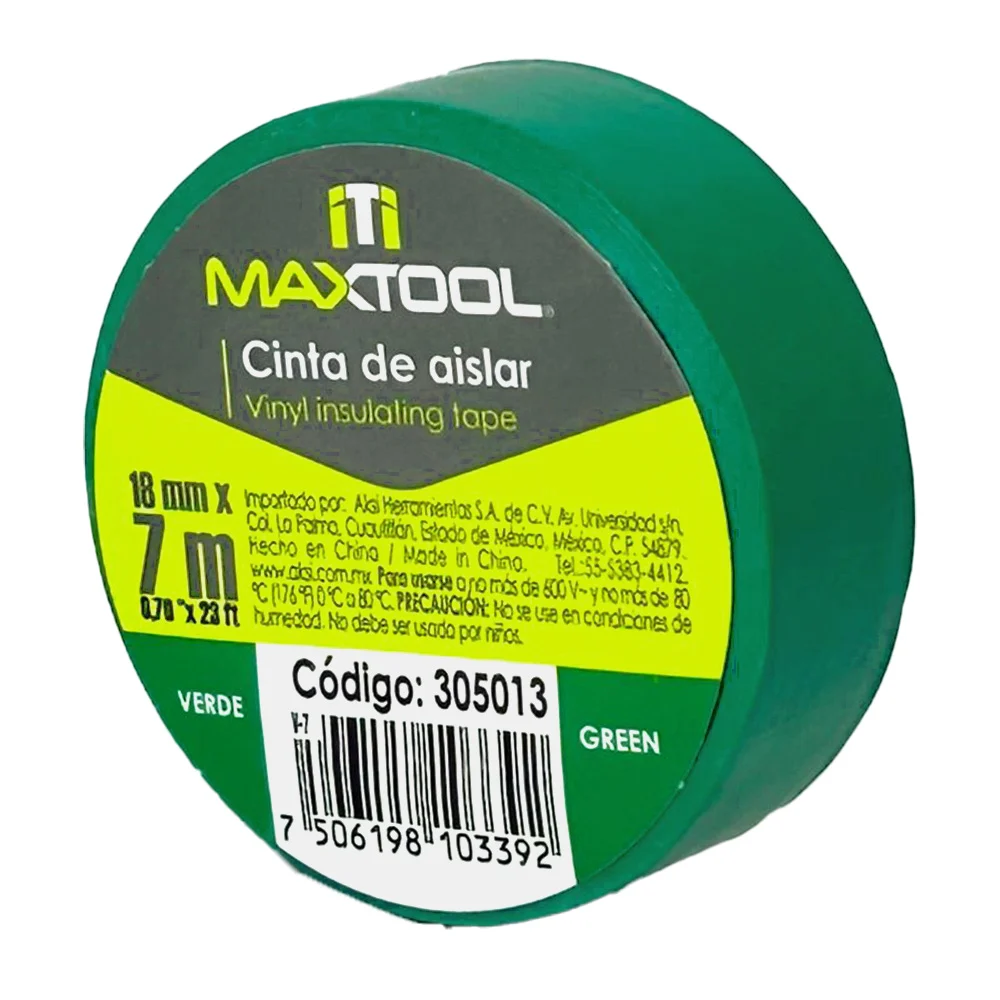 1pza Cinta aislante maxtool en color verde, 18mmx7m / 305013