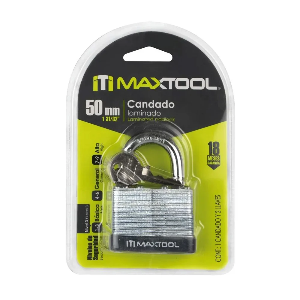 Candado laminado maxtool de 50mm con juego de 2 llaves / 305103